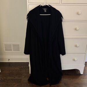 Per Se Fringed Black 100% Wool Coat